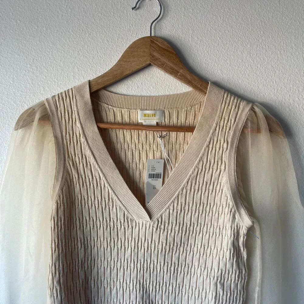 Anthropologie‎ NWT Sheer Sleeve V-Neck Sweater